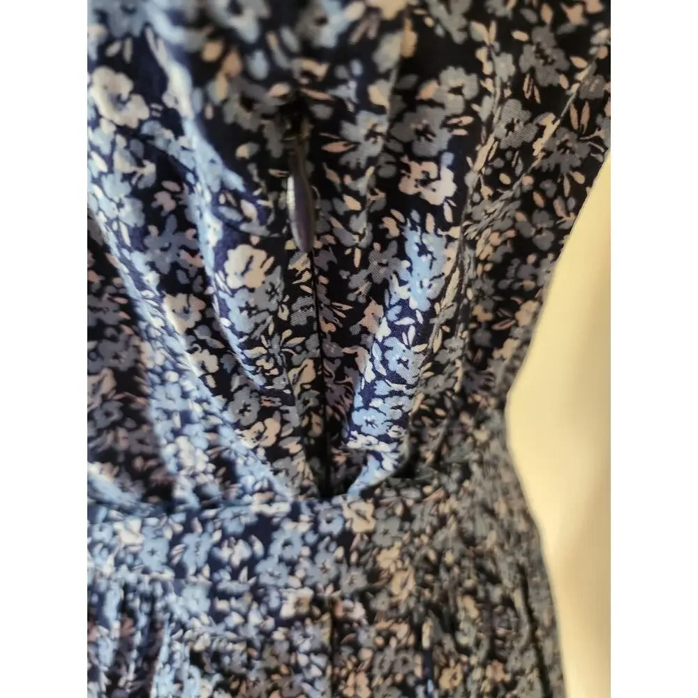 J. Crew Re-Imagined XS Blue Floral Ruffle Shoulder Dress Pockets CottageCore